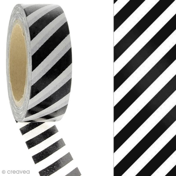 Masking tape Rayures - Blanc et noir - 1,5 cm x 10 m - Photo n°2