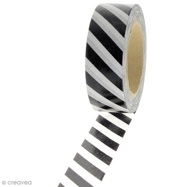 Masking tape Rayures - Blanc et noir - 1,5 cm x 10 m - Photo n°1