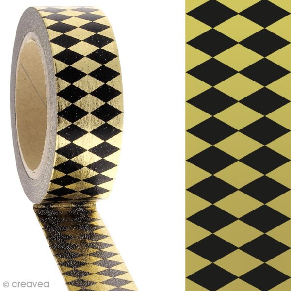 Masking tape Losanges - Noir et doré - 1,5 cm x 10 m - Photo n°2