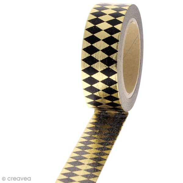 Masking tape Losanges - Noir et doré - 1,5 cm x 10 m - Photo n°1