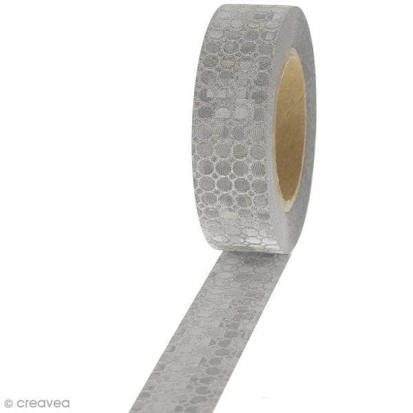 Masking tape Glitter Mini pois sur fond Argenté -  Résistant -1,5 cm x 10 m - Photo n°1