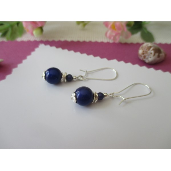 Kit boucles d'oreille perles magique bleu nuit et apprêts argentés - Photo n°1