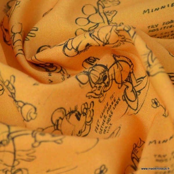 Tissu coton DISNEY imprimé Mickey et Minnie fond Orange - Oeko tex - Photo n°2