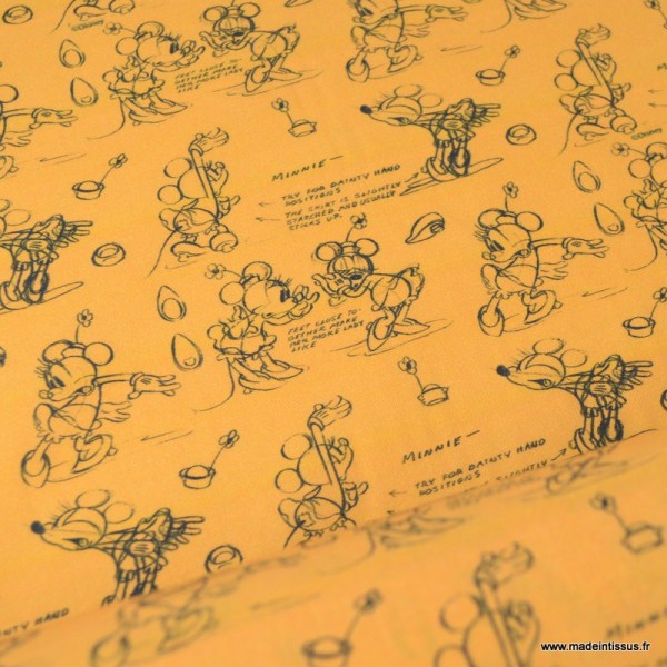 Tissu coton DISNEY imprimé Mickey et Minnie fond Orange - Oeko tex - Photo n°1