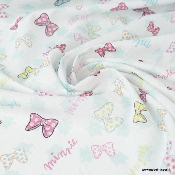 Tissu coton DISNEY imprimé Noeuds de Minnie Rose et menthe - Oeko tex - Photo n°2