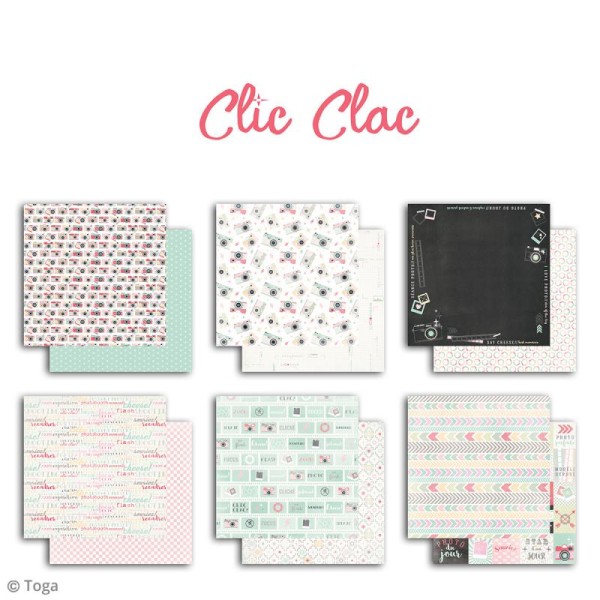 Papier scrapbooking Clic Clac - Set 6 feuilles - 30,5 x 30,5 cm - Photo n°2