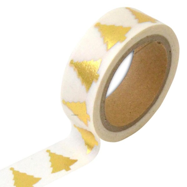 Masking Tape Foil - Sapins dorés sur fond blanc - 1,5 cm x 10 m - Photo n°1
