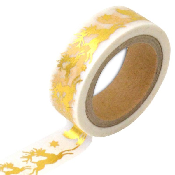 Masking Tape Foil - Traineaux dorés sur fond blanc - 1,5 cm x 10 m - Photo n°1