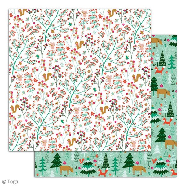 Papier scrapbooking Toga Noël en forêt - 6 feuilles 30,5 x 30,5 cm - Photo n°6