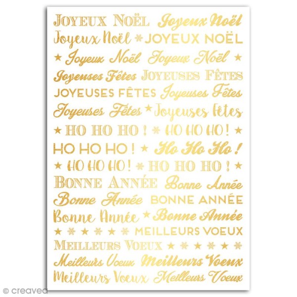 Rub-ons Transferts Mots de Noël dorés - 1 planche de décalcomanies - 15 x 21 cm - Photo n°1