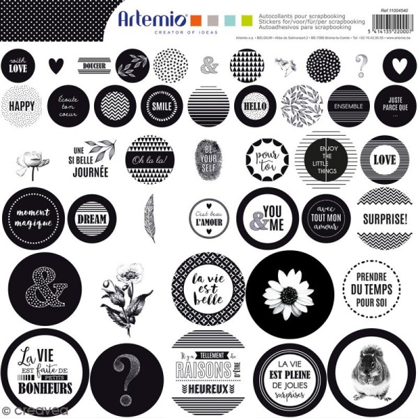 Stickers Artemio - Black & White - 1 planche 30,5 x 30,5 cm - Photo n°1