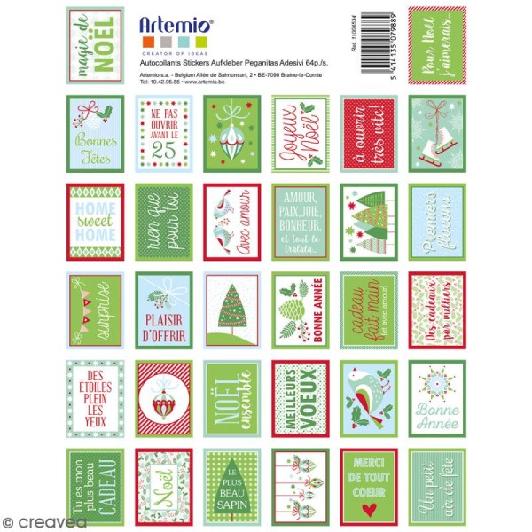 Stickers timbres décoratifs - Noël classique - 3,3 x 2,7 cm - 64 pcs - Photo n°1
