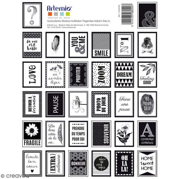 Stickers timbres décoratifs - Black & White - 3,3 x 2,7 cm - 64 pcs - Photo n°1