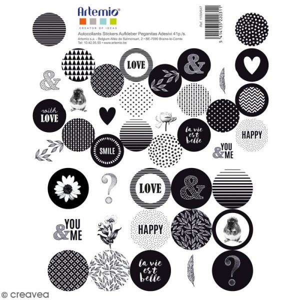 Stickers Artemio - Black & White 2 - 1 planche 30,5 x 30,5 cm - Photo n°1