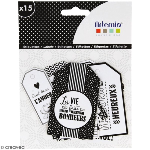 Die cut Artemio - Etiquettes Black & White - 15 pcs - Photo n°1