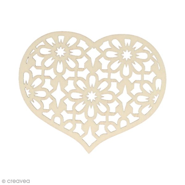 Silhouette Coeur fleur en bois 8,5 x 7 cm - 3 pcs - Photo n°1