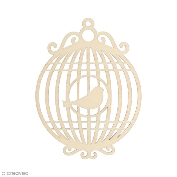Silhouette Cage oiseau en bois 10 x 7,5 cm - 3 pcs - Photo n°1