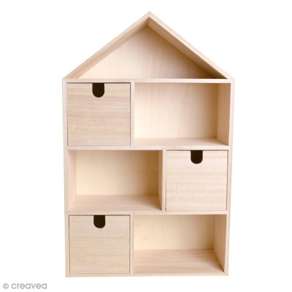 Maison à tiroirs et compartiments en bois - 48 x 30,5 cm - Photo n°1