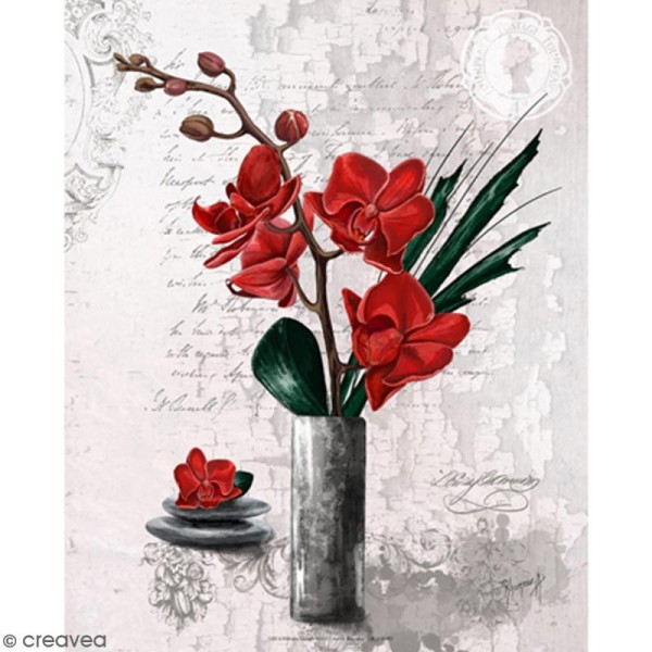 Image 3D - Orchidées rouges et vase haut - 24 x 30 cm - Photo n°1
