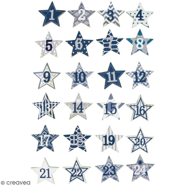 Stickers étoiles pour Calendrier de l'avent - Bleu, argenté - 24 pcs - Photo n°1