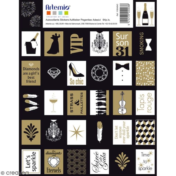 Stickers timbres décoratifs - Gold - 3,3 x 2,7 cm - 64 pcs - Photo n°1
