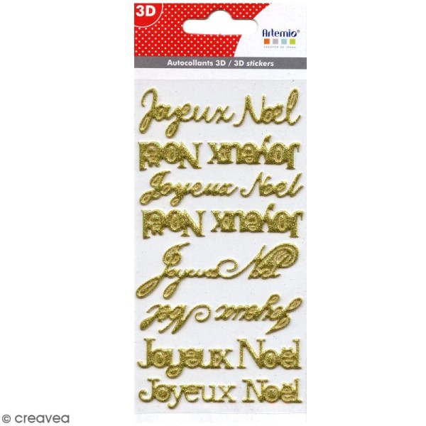Stickers Puffies pailletés - Joyeux Noël doré - 8 autocollants - Photo n°1