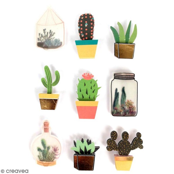 Stickers 3D Cactus - 9 autocollants - Photo n°1