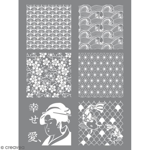 Pochoir pour impression de motifs sur pâte polymère - Japon - 11,4 x 15,3 cm - Photo n°1