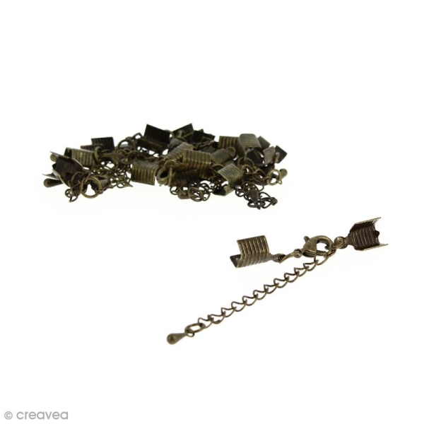 Fermoir pince-lacets avec chaînette - Pour cordon 5 mm - Bronze - 10 pcs - Photo n°1