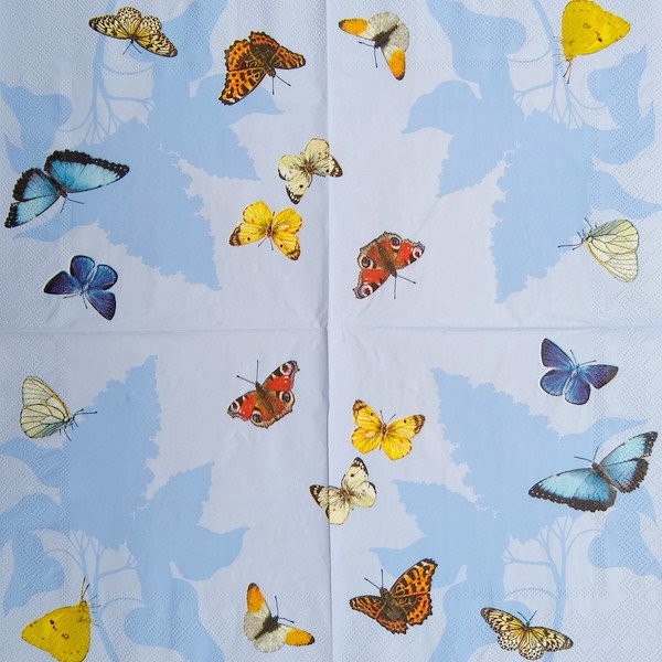 4 serviettes en papier découpage collage 33 cm PAPILLON FOND BLEU - Photo n°2