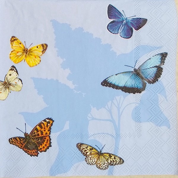 4 serviettes en papier découpage collage 33 cm PAPILLON FOND BLEU - Photo n°1