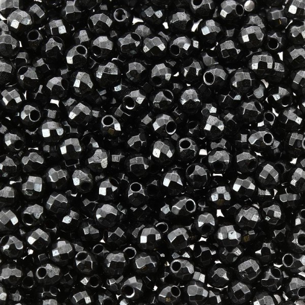 Perles hématite synthétique 2 mm noires à facettes - Rondes - 200 pcs - Photo n°1