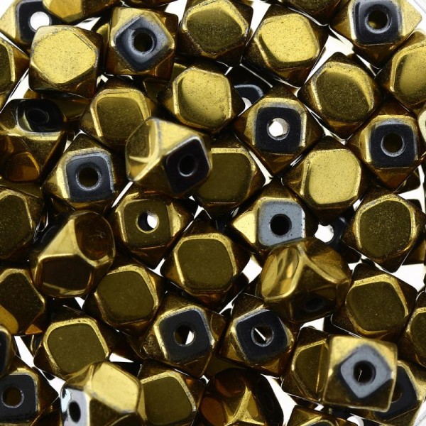 Perles hématites 4 mm plaqué or à facettes - Rondes - 100 pcs - Photo n°1
