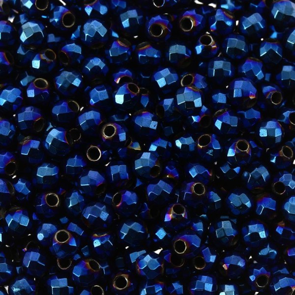 Perles hématites 2 mm bleu plaqué à facettes - Rondes - 100 pcs - Photo n°1