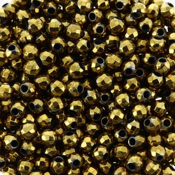 Perles hématites 2 mm plaqué or à facettes - Rondes - 100 pcs - Photo n°1