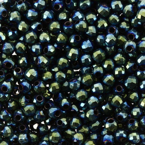 Perles hématites 2 mm vert plaqué à facettes - Rondes - 100 pcs - Photo n°1