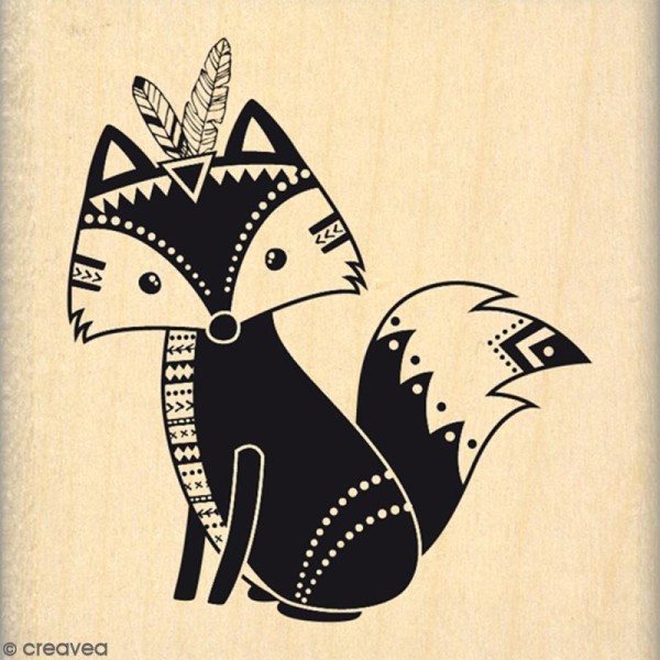 Tampon Bois Boho fox - 6 x 6 cm - Photo n°1