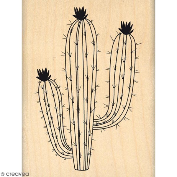 Tampon Bois Grand cactus - 6 x 8 cm - Photo n°1