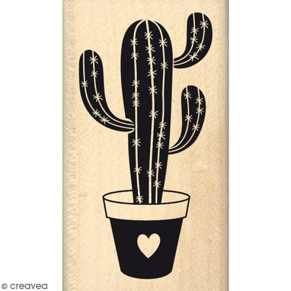 Tampon Bois Cactus d'amour - 4 x 7 cm - Photo n°1