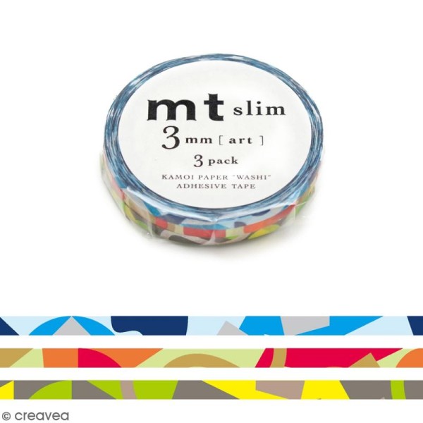 Assortiment Masking Tape Slim Mosaïque - 3 rouleaux de 3 mm x 10 mètres - Photo n°1