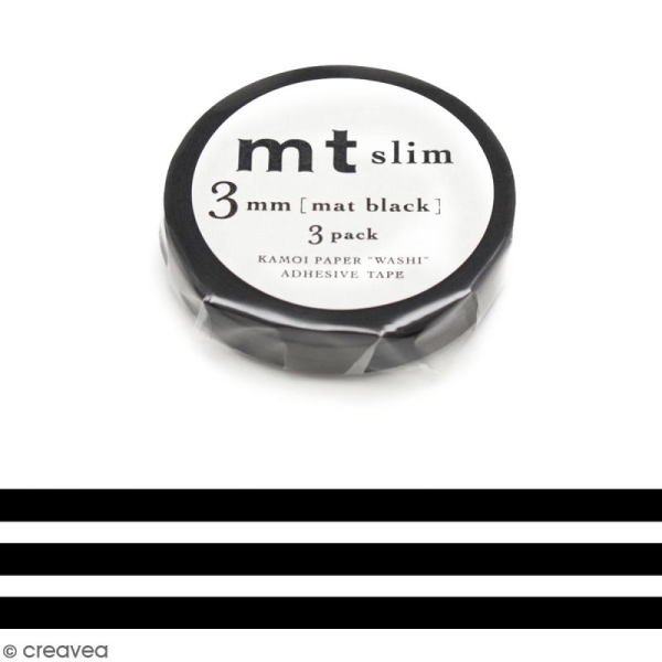 Assortiment Masking Tape Slim Uni noir - 3 rouleaux de 3 mm x 10 mètres - Photo n°1