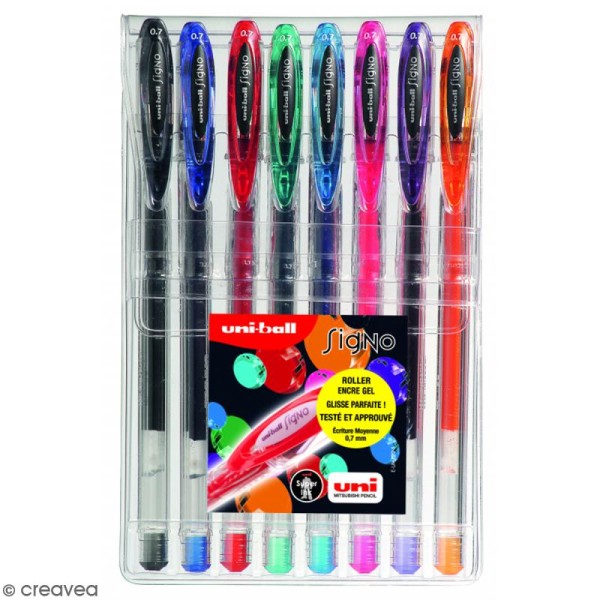 Pochette stylos roller gel Signo - Ecriture moyenne 0,7 mm - 8 coloris - 7 pcs - Photo n°1
