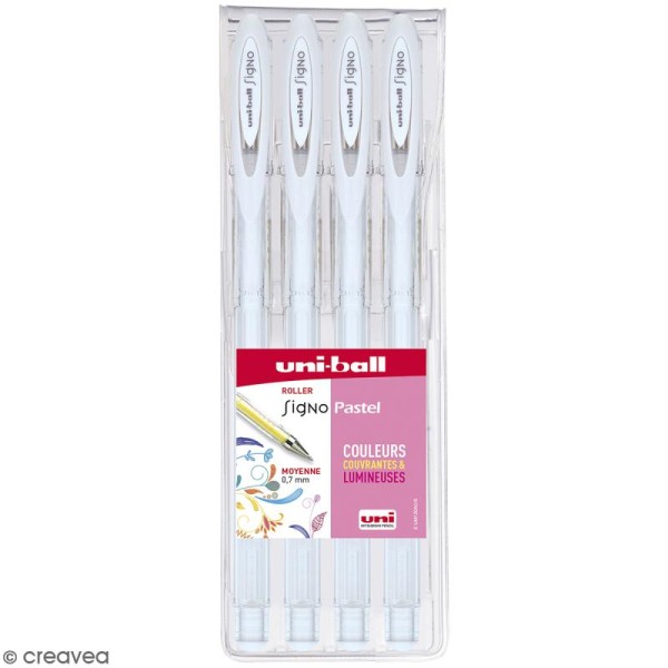 Pochette stylos roller gel Signo Pastel - Ecriture moyenne 0,7 mm - Blanc - 4 pcs - Photo n°1