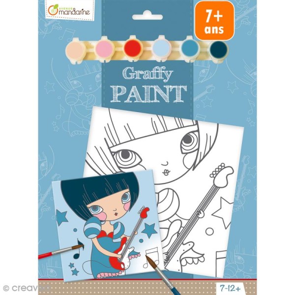 Kit peinture enfant Graffy Paint - Fille Rockeuse - Toile de 20 x 20 cm et accessoires - Photo n°1