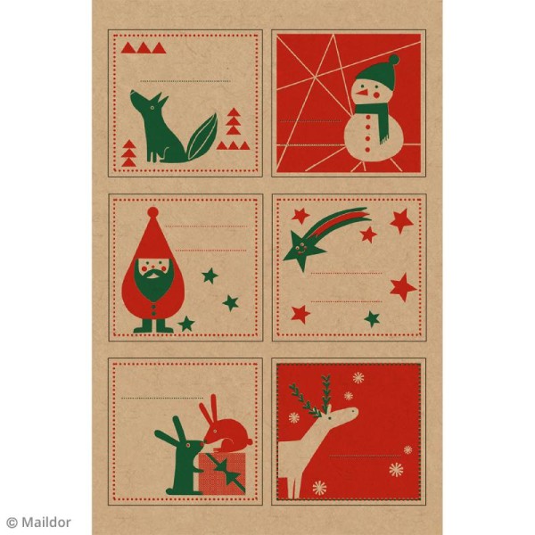 Stickers étiquettes Kraft - Noël rouge et vert - 56 pcs - Photo n°2