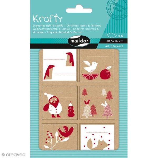 Stickers étiquettes Kraft - Noël rouge et blanc - 48 pcs - Photo n°1