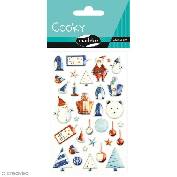 Stickers Fantaisie Cooky - Noël enfantin bleu - 33 pcs - Photo n°1