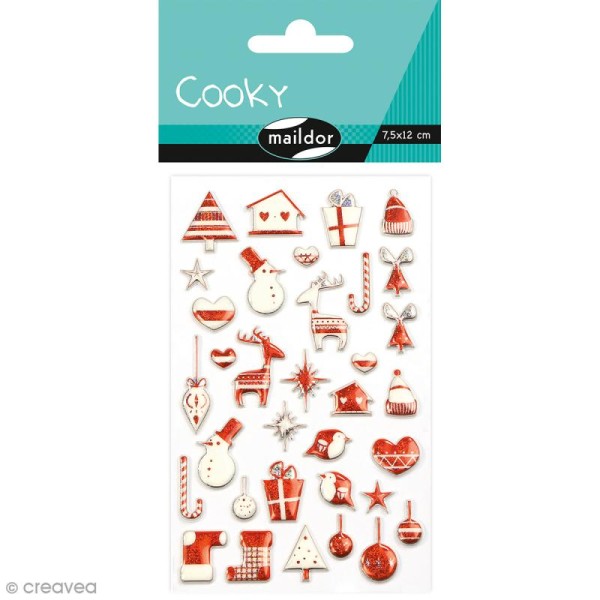 Stickers Fantaisie Cooky - Noël scandinave rouge - 34 pcs - Photo n°1
