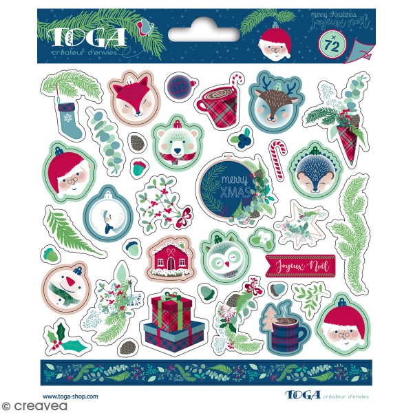 Stickers papier Toga Scottish Christmas - Noël classique - 1 à 3 cm - 72 pcs - Photo n°1