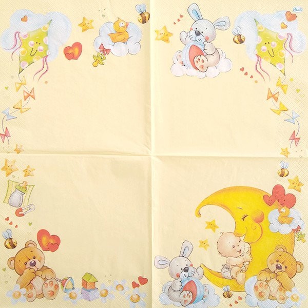 4 serviettes en papier découpage collage 33 cm ENFANT REVE LUNE - Photo n°2